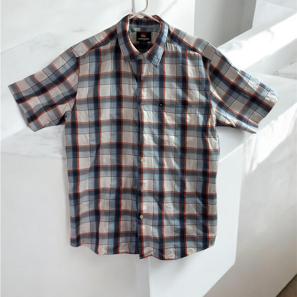 Quiksilver Gray and Orange Plaid Casual Shirt